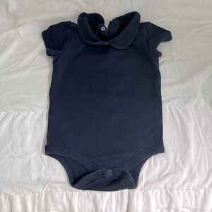 Navy Blue Primary short sleeve peter pan babysuit